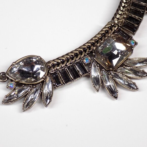 LOFT Statement Necklace Deco Sparkly White Colorless and Smoky Stones Cluster - Picture 3 of 8